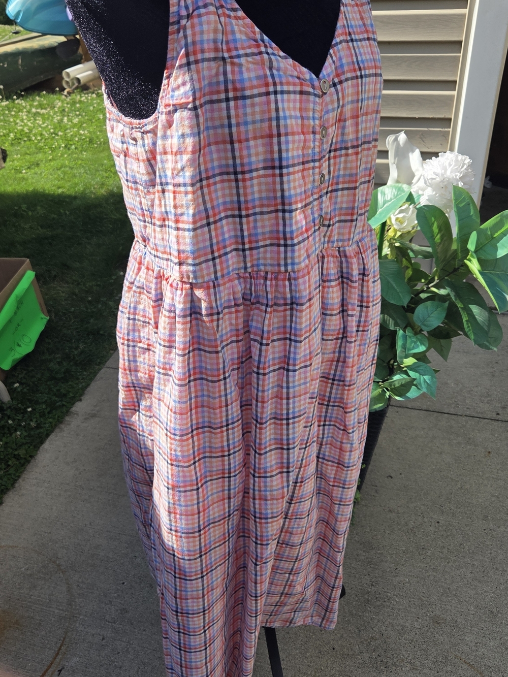 LOFT Pink Plaid Button-Front Maxi Sundress - Picture 6 of 8